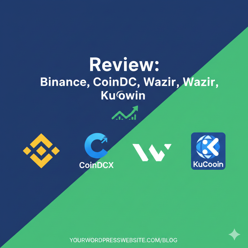 Comparison of Binance, CoinDCX, WazirX, and KuCoin crypto exchanges.